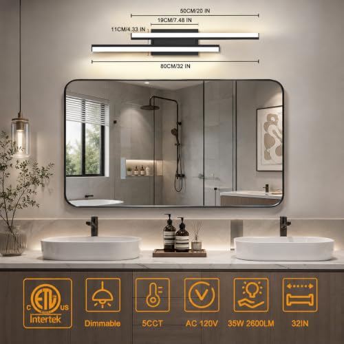 LED Modern Bathroom Light Fixtures Over Mirror 5CCT Optional 32 Inch 2 Pack (2 Count)