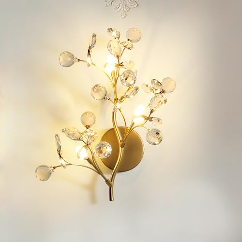 3 Light Gold Crystal Wall Sconce ModernVanity Light for Living Room BedroomHallway Bathroom Dressing Table (9 Count)