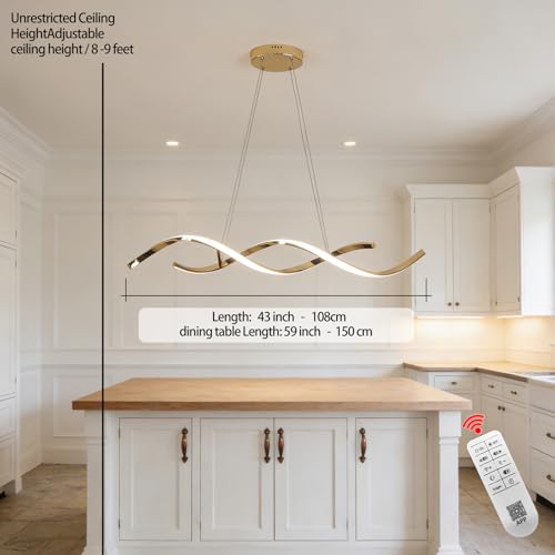 Gold Dimmable LED Chandelier Over Dining Table