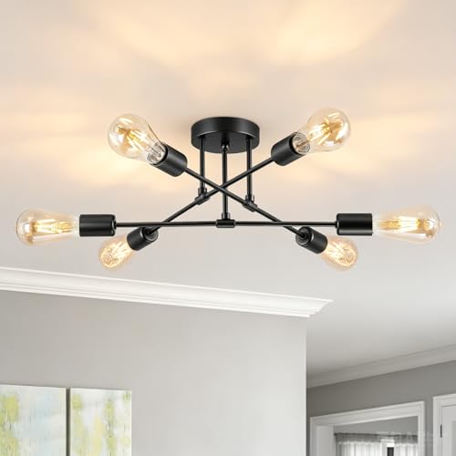 6 Lights Modern Sputnik Chandelier (Black)
