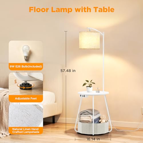 Floor Lamp with Table (White-With Charging Station)