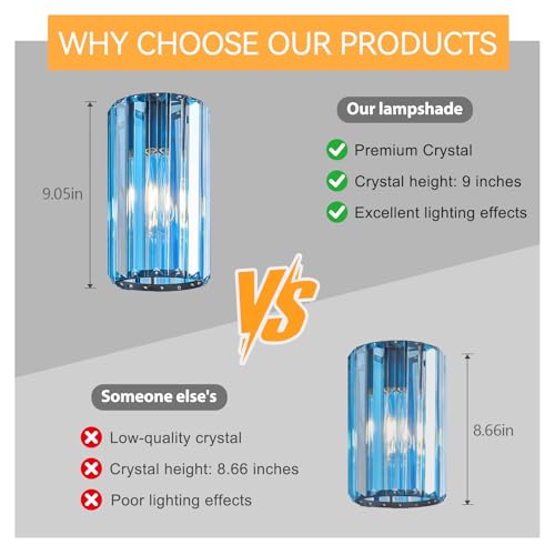 Modern Crystal Pendant Light Mini Light Blue Chandeliers Adjustable Pendant Lights Fixture for Kitchen Island Dinning Room Corridor Bedroom (2 Count)