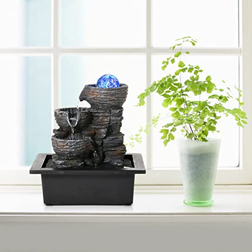 Water Fountain Indoor Tabletop Waterfall Fountain with LED