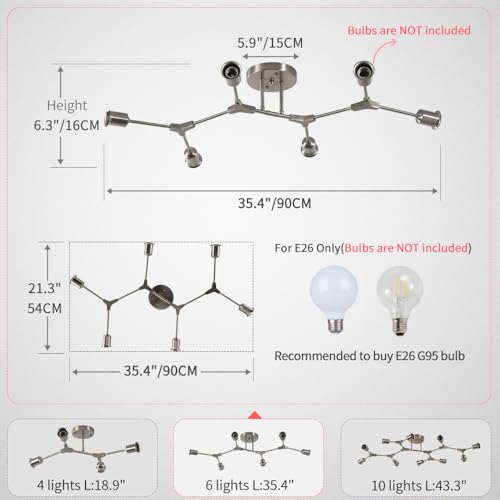 Modern Mid Century Large Nickel Sputnik Ceiling Light Fixture Chandelier