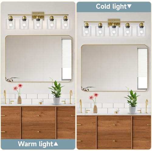 Modern Brushed Gold 5 Light Bathroom Vanity Light