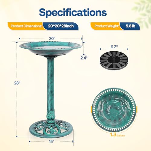 Bird Bath with Solar Fountain for Outside