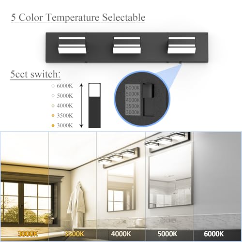 24inch Black Bathroom Vanity Lights with 5 Color Temperatures