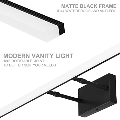 48inch Black Bathroom Llight Fixtures LED Vanity Light Adjustable Modern Vanity Lights Over Mirror Rotatable Lighting 5500K