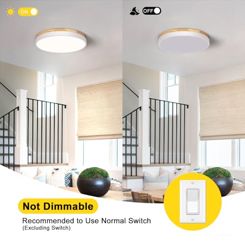 Modern Wood White Flush Mount Ceiling Light 11.81 Inch