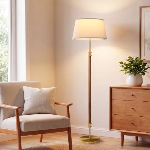 Mid Century Floor Lamp (Natural Oak & Gold)