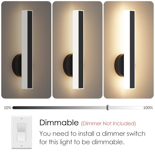 Black Wall Sconce Hardwired Modern LED 18W Wall Sconce Set of Two
