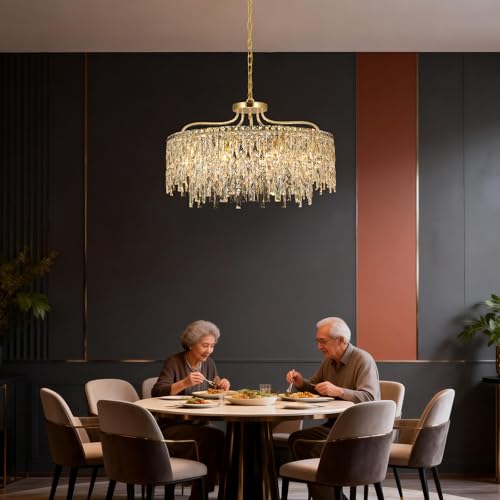 10 Lights Modern Gold Crystal Chandeliers for Dining Room 28"