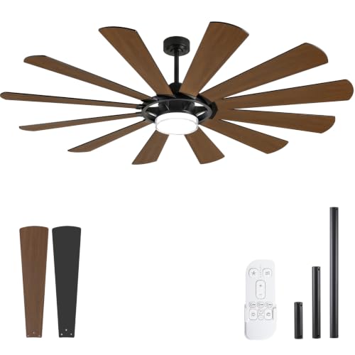 62 Inch Farmhouse Ceiling Fan with Light and Remote (Black + Walnut / 62 Inch)