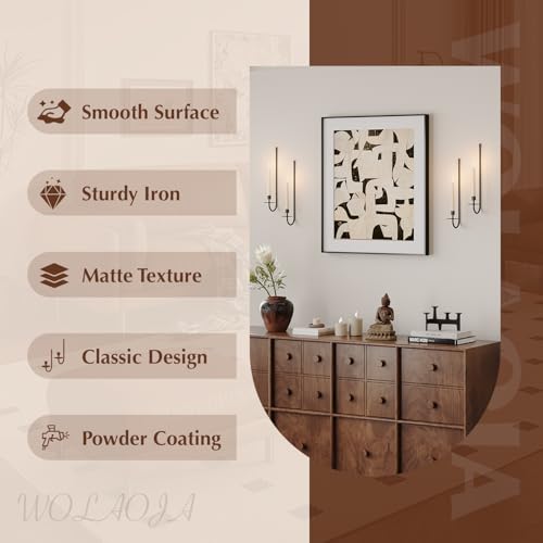 Metal Wall Candle Sconce Holder Set of 4 Wall Mount Candle Holder Pillar Holder Black Modern Wall Candle Sconces Hanging for Living Room Farmhouse Fireplace Wedding (4 Count)