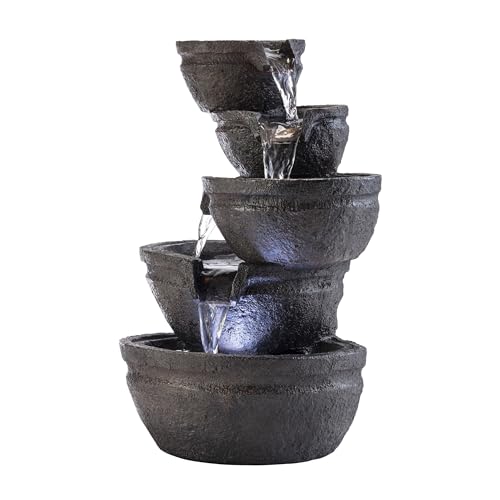 WIN1138 13" Indoor Tabletop Tiering Bowls Water Fountain with LED Lights