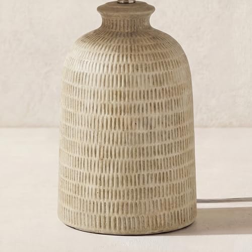 Home 24" Natural Beige Textured Ceramic Table Lamp with Tan Linen Shade