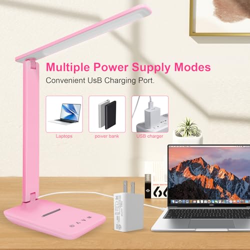 LED Desk Lamp Dimmable Table Lamp Reading Lamp with USB Charging Port