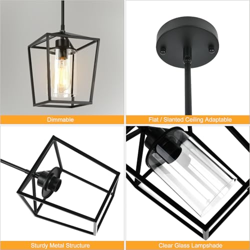 2 Pack 1 Light Black Pendant Lights for Kitchen Island (2 Count)