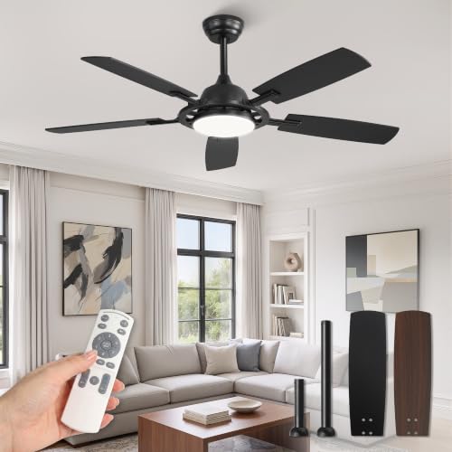 52 Inch Black Ceiling Fans with 3CCT Lights and Remote (Black / 52")