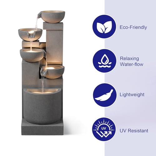39.76” H 5 Tiers Cascading Bowls Outdoor Water Fountain Made with Eco