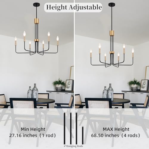 Modern Black and Gold Chandelier 6 Lights Farmhouse Light Fixtures