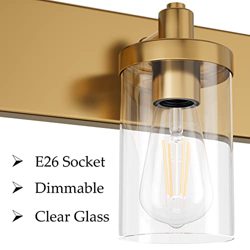 Gold Vanity Light 3 Lights Bathroom Vanity Lighting Fixtures Over Mirror Bathroom Wall Light with Clear Glass Shade