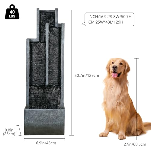 50.7 Inch Tall Outdoor Water Fountain with LED Lights and Pump