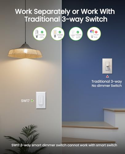 3 Way Dimmer Smart Switch Can Work Separately Or Work with Traditional 3 (3 Count)