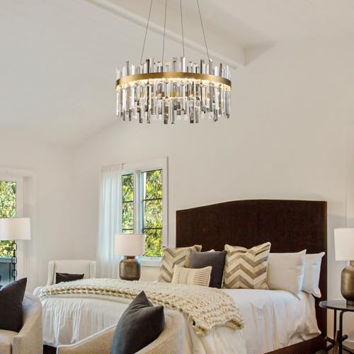 Led Gold Smoke Grey Crystal Chandelier