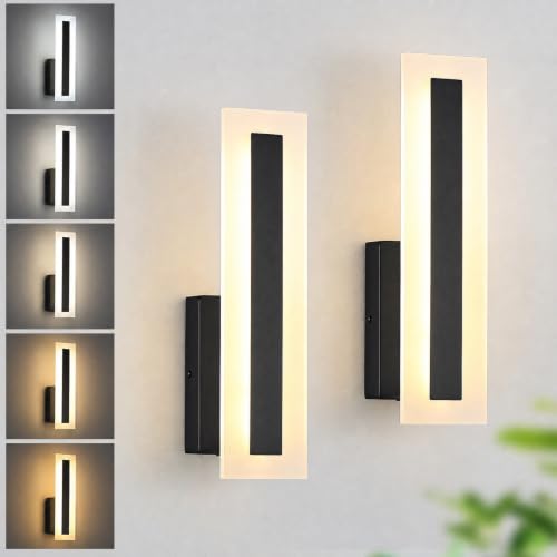 Hardwired Wall Sconces Set of 2 Dimmable Black LED Wall Light