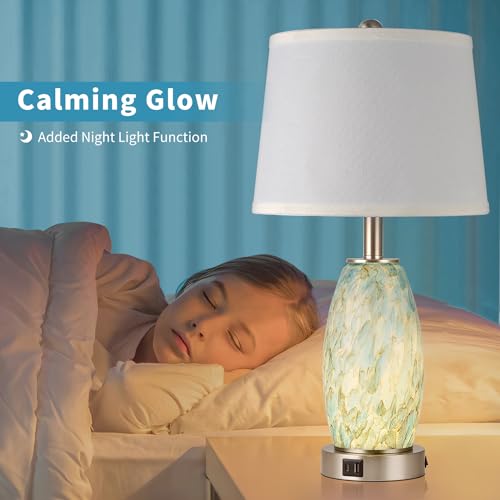 23.5" Coastal Modern Glass Table Lamp for Living Room Bedroom