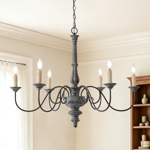 6 Light French Country Chandelier Rustic Wooden Chandelier Light Fixture for Dining Room