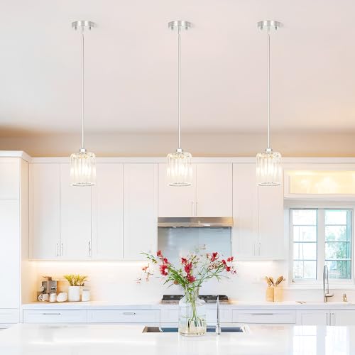 Chrome Kitchen Pendant Lights Over Island with Adjustable Rods