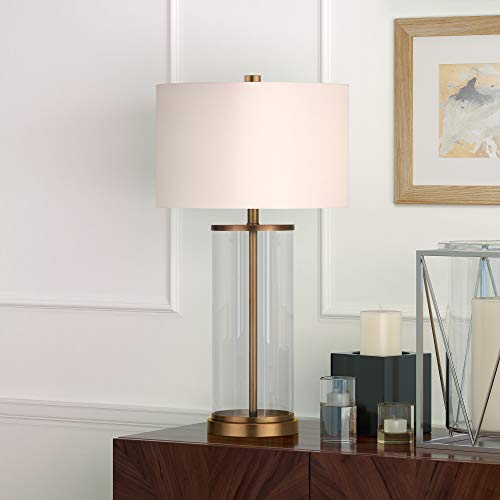 28" Tall Table Lamp with Fabric Shade in Antique Brass
