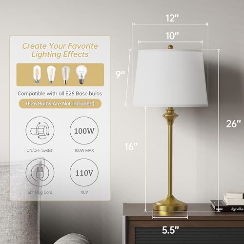 Brass Gold Table Lamps Set of 2 for Living Room (2 Count)