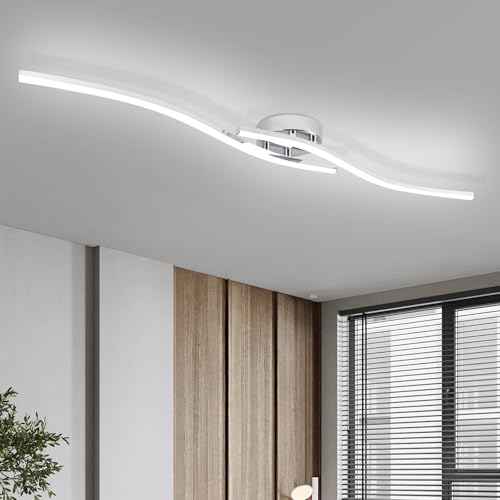 39.37Inch Linear Ceiling Light 6000K Chrome Modern Ceiling Light Fixture 28W Long Flush Mount Ceiling Lamp for Hallway