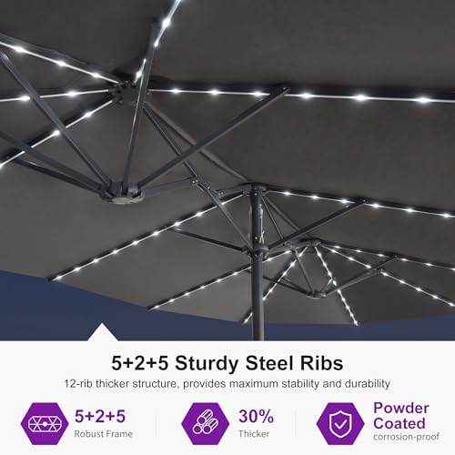 Patio Umbrella 14ft with Base and Solar Lights Outdoor