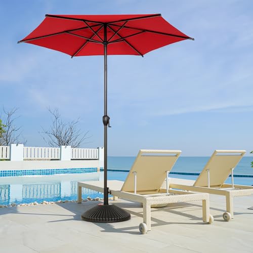7.5FT Lyon Outdoor Patio Umbrella Outdoor Table Umbrella with Push Button Tilt and Crank Market Umbrella 6 Sturdy Ribs UV Protection Waterproof for Garden Deck Backyard Pool Dark Red