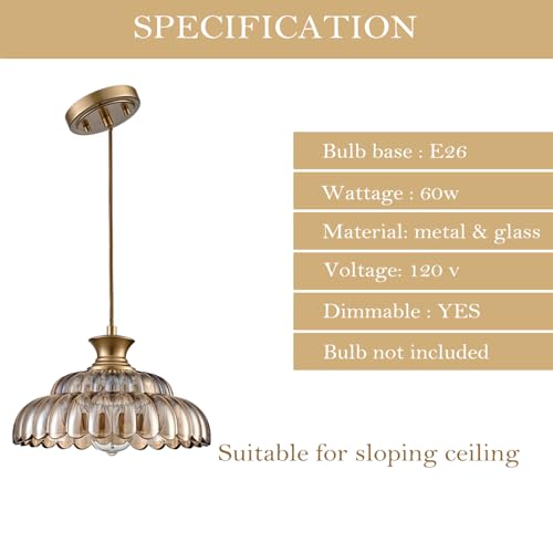 Vintage Amber Glass Pendant Light with Adjustable Hanging Cord