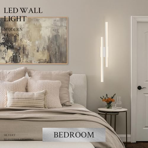 LED Wall Sconce Silver Modern Remote Wall Light Fixtures for Living Room