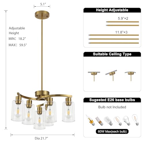 6 Light Gold Dining Room Light Fixture