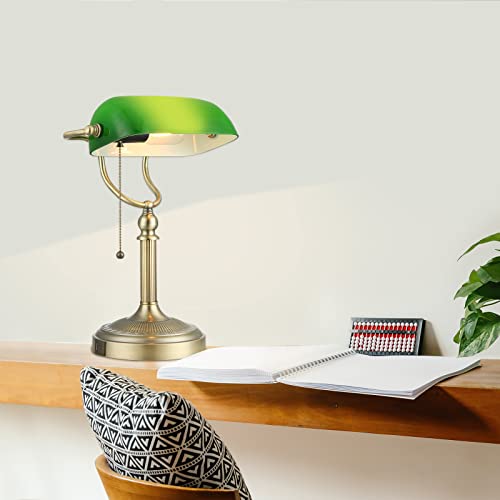 Green Glass Bankers Desk Lamp with USB Fast Charging Port