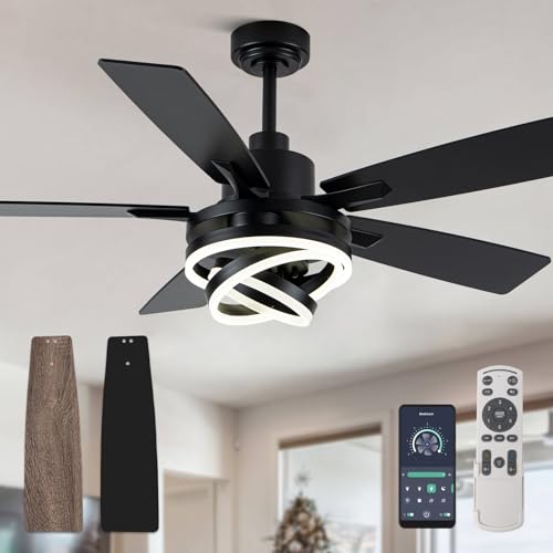 52" Black Modern Chandelier Ceiling Fan with Lights