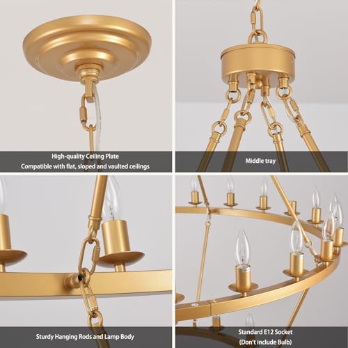48 Inch 2 Tier Gold Extra Large Wagon Wheel Chandelier 36