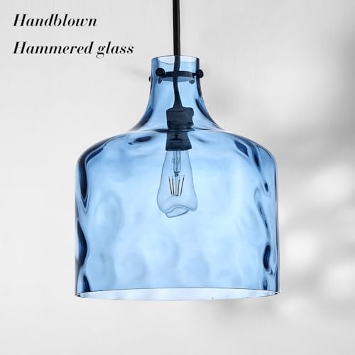 16" Farmhouse Blue Hammered Glass Pendant Light