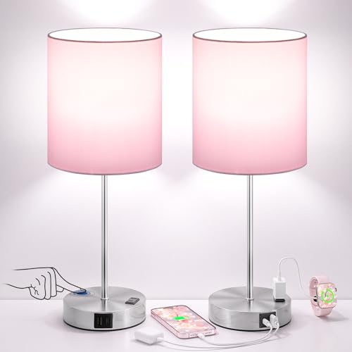 17.6" Pink Touch Lamps for Bedroom Set of 2 (2 Count)