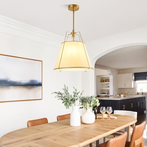 Modern Pendant Light Fixtures with 16" White Linen Fabric Shade