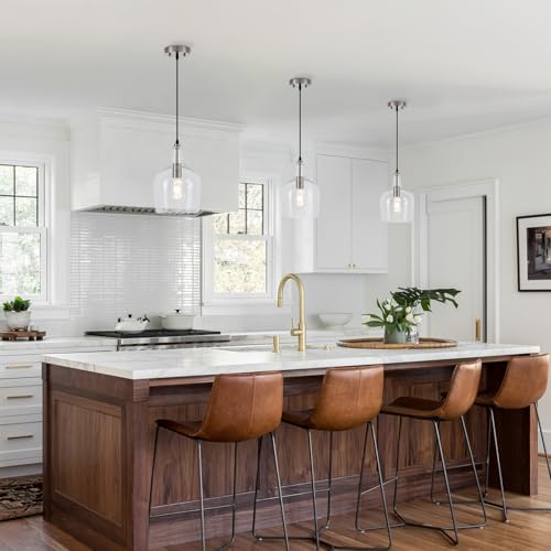 9” Brushed Nickel Seeded Glass Pendant Light Modern 1 Light Single Dome Pendent Lighting Fixtures for Kitchen Island Dining Room Hallway