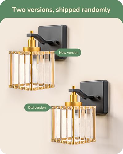 Black Gold Bathroom Vanity Light Fixtures with Crystal Shade