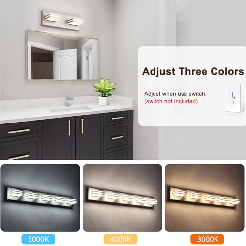 2-Light, 12.6-Inch Wall Lights Brushed Nickel Vanity Lights for Bathroom Light Fixtures Adjust 3 Colors Modern Bath Lighing Fixture Over Mirror